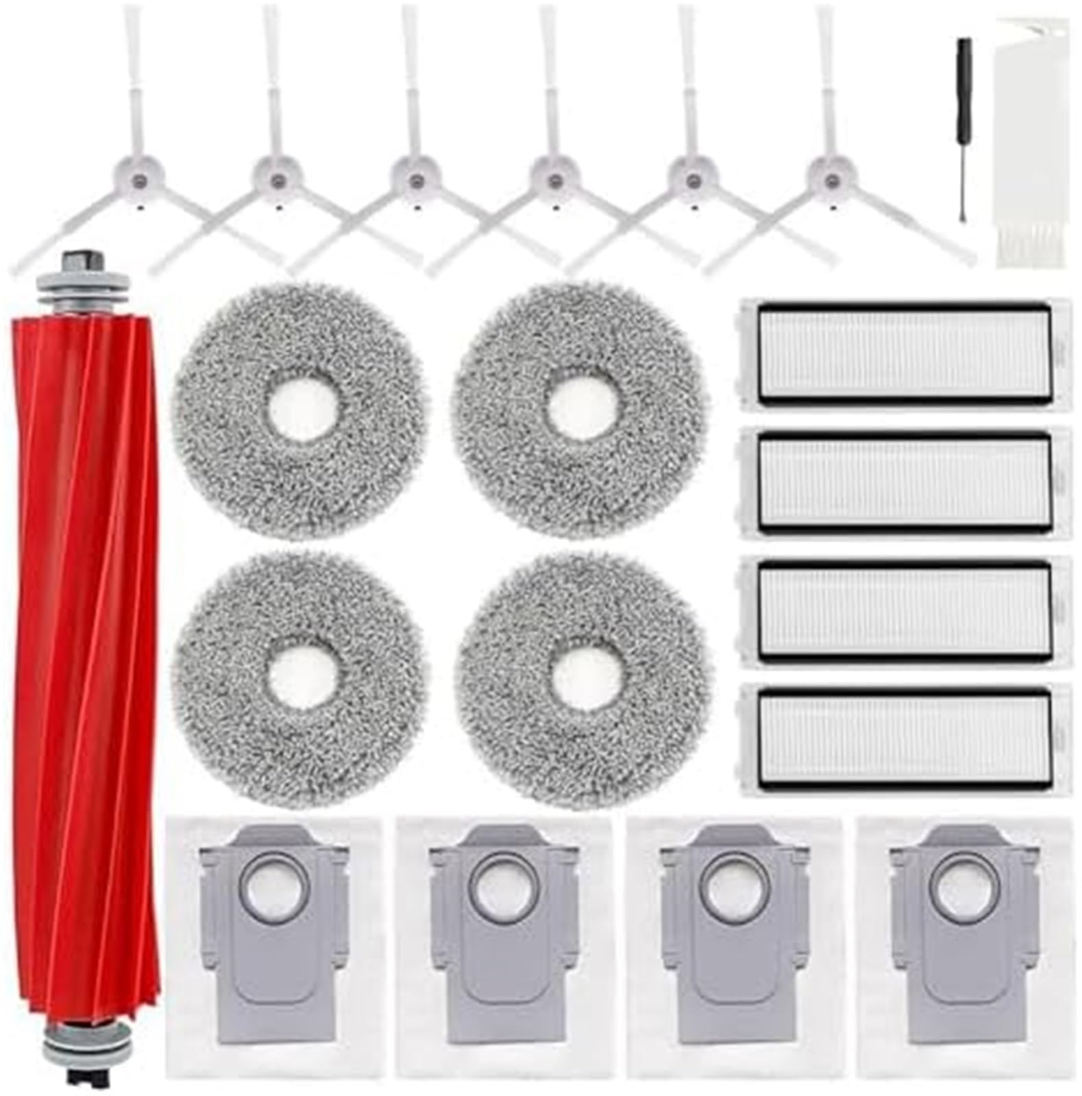 MUEOSI 20-teiliges Zubehör, for Xiaomi, for Roborock, Q Revo, P10 Staubsauger-Ersatzteile, inklusive Rollenbürste + Hepa-Filter + Seitenbürste + Wischpads + Staubbeutel + Reinigungsbürste Staubsauger- von MUEOSI