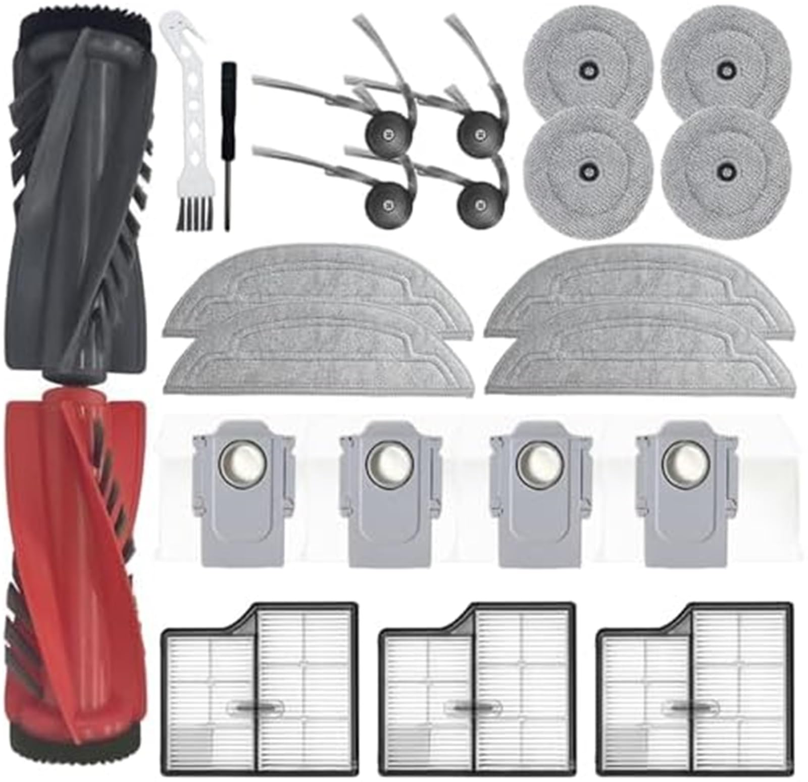 MUEOSI 23-teiliges Ersatzteilzubehör for Roborock, Saros 10 G30 Staubsauger, 1 Doppel-Hauptbürste, 8 Wischpads, 3 HEPA-Filter, 4 Staubbeutel, 4 Seitenbürsten, 1 Reinigungsbürste, 1 Schraubendreher Sta von MUEOSI