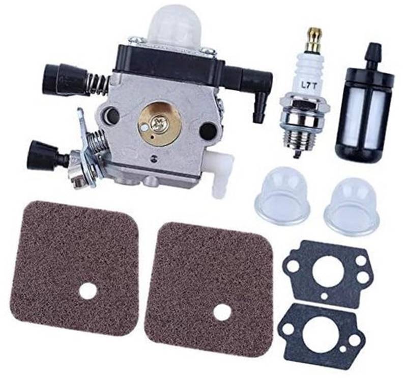 MUEOSI Vergaser-Luftfilter-Zündkerzensatz mit Primer-Birne for STIHL FS85 FS80 R FS76 FS75 FS74 FC55 FS55 FS46 FS45 FS38 Trimmer Rasenmäher-Zündkerze von MUEOSI