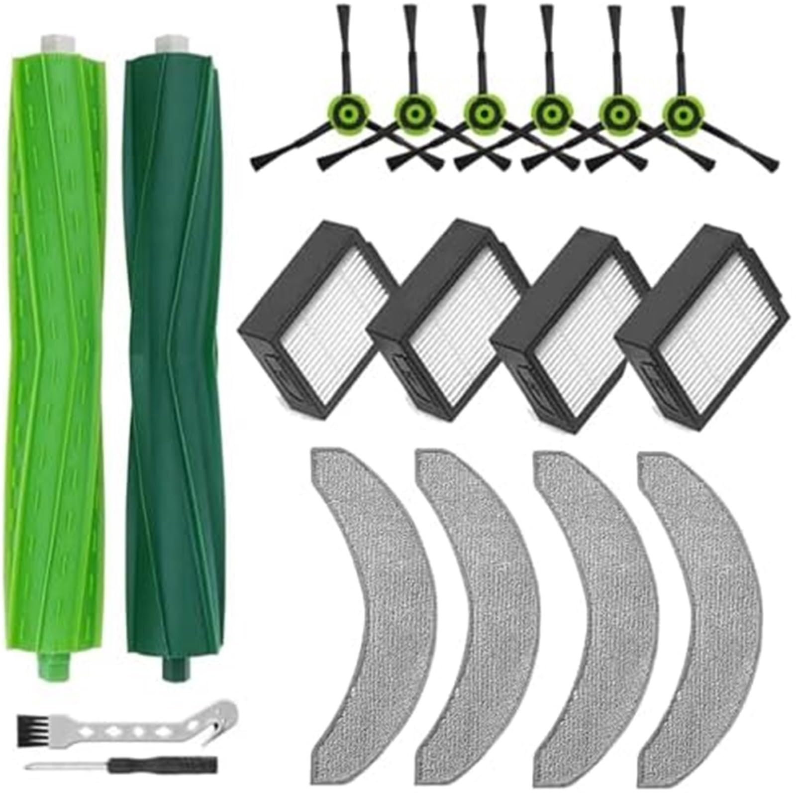 MUEOSI Zubehörset for IRobot Roomba Combo j7+ Plus Roboterstaubsauger, Ersatzteile, 1 Satz Gummibürsten for verschiedene Oberflächen + 4 Wischpads + 4 HEPA-Filter + 6 Seitenbürsten Staubsauger-Mopp-Pa von MUEOSI