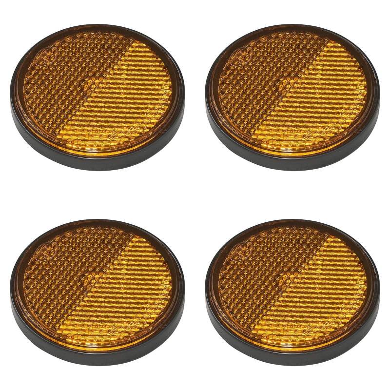 4er Pack Reflektoren orange rund selbstklebend mit Grundplatte für mehr Sicherheit im Straßenverkehr - E4-geprüft, Ø 58mm von MULTIBROS