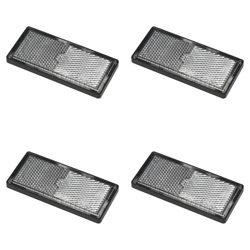 4er Pack Reflektoren weiß eckig selbstklebend mit Grundplatte für mehr Sicherheit im Straßenverkehr - E4-geprüft, 85x39mm von MULTIBROS