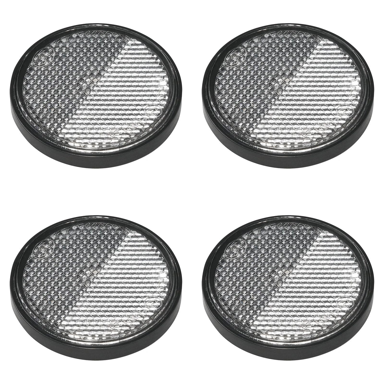 4er Pack Reflektoren weiß rund selbstklebend mit Grundplatte für mehr Sicherheit im Straßenverkehr - E4-geprüft, Ø 58mm von MULTIBROS