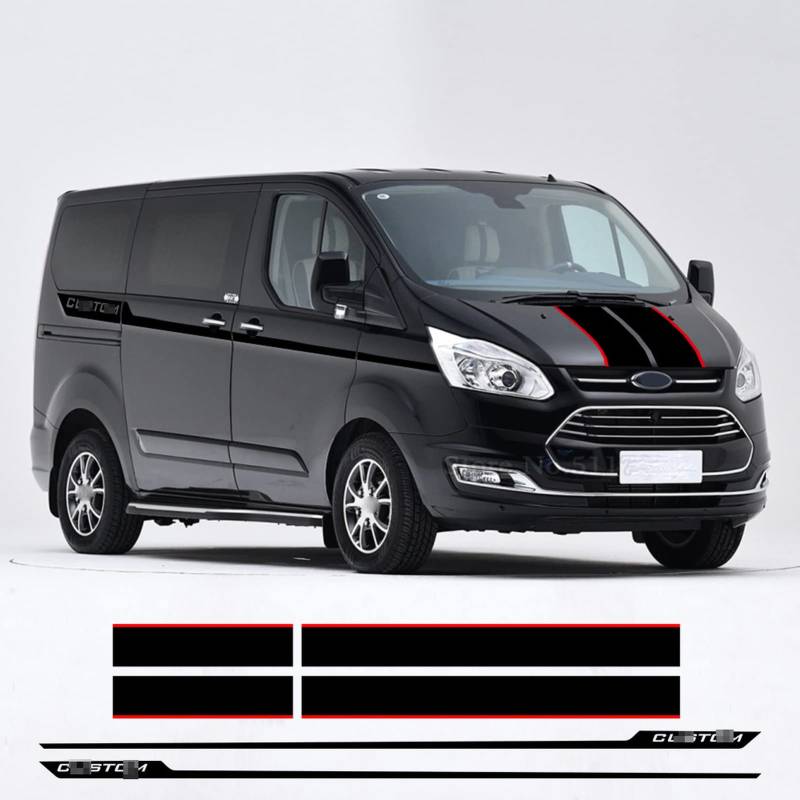 Auto Seitenstreifen Seitenaufkleber Aufkleber Grafiken,Für Ford Tourneo Transit Custom Camper Van Aufkleber Sport Tuning Auto 6 Stück Motorhaube Seite Hecktür Aufkleber von MURPWDZ