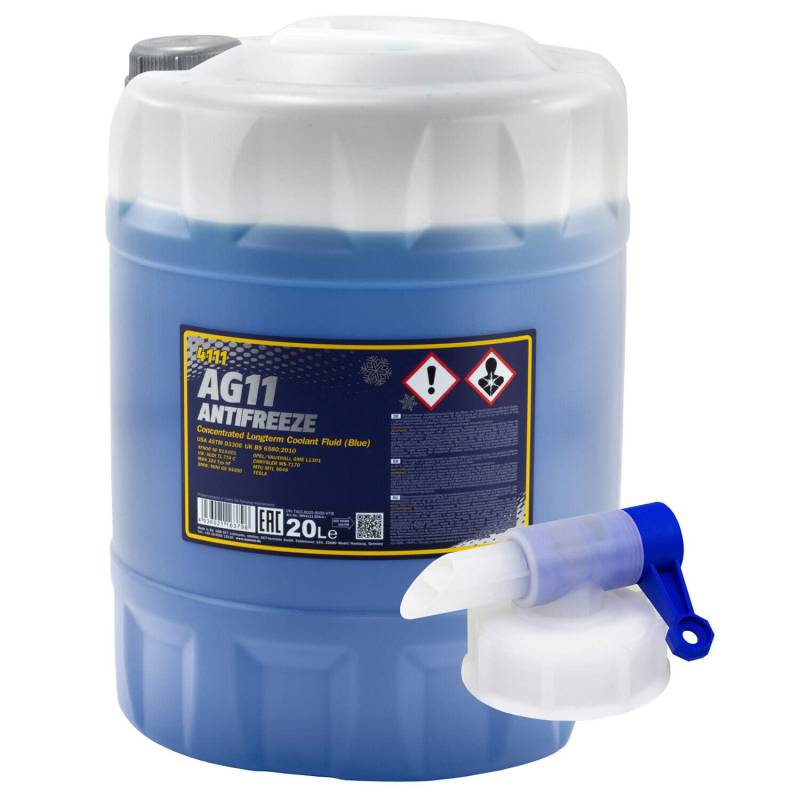 Kühlerfrostschutz Konzentrat MANNOL AG11 Longterm -40°C 20 Liter blau mit Auslasshahn von MVH Bockauf