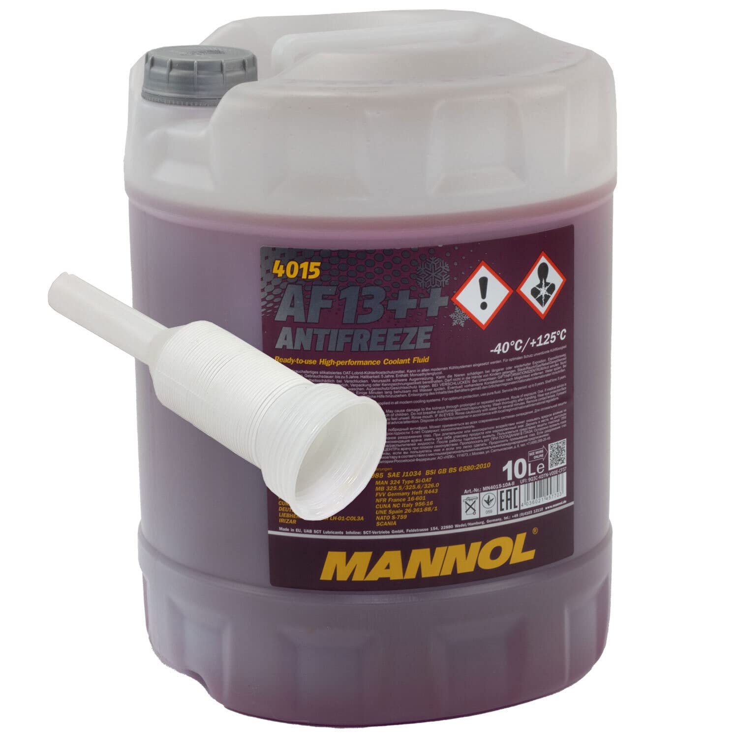 Kühlerfrostschutz MANNOL AF13++ Antifreeze 10 Liter Fertiggemisch -40°C rot mit Ausgießer von MVH Bockauf