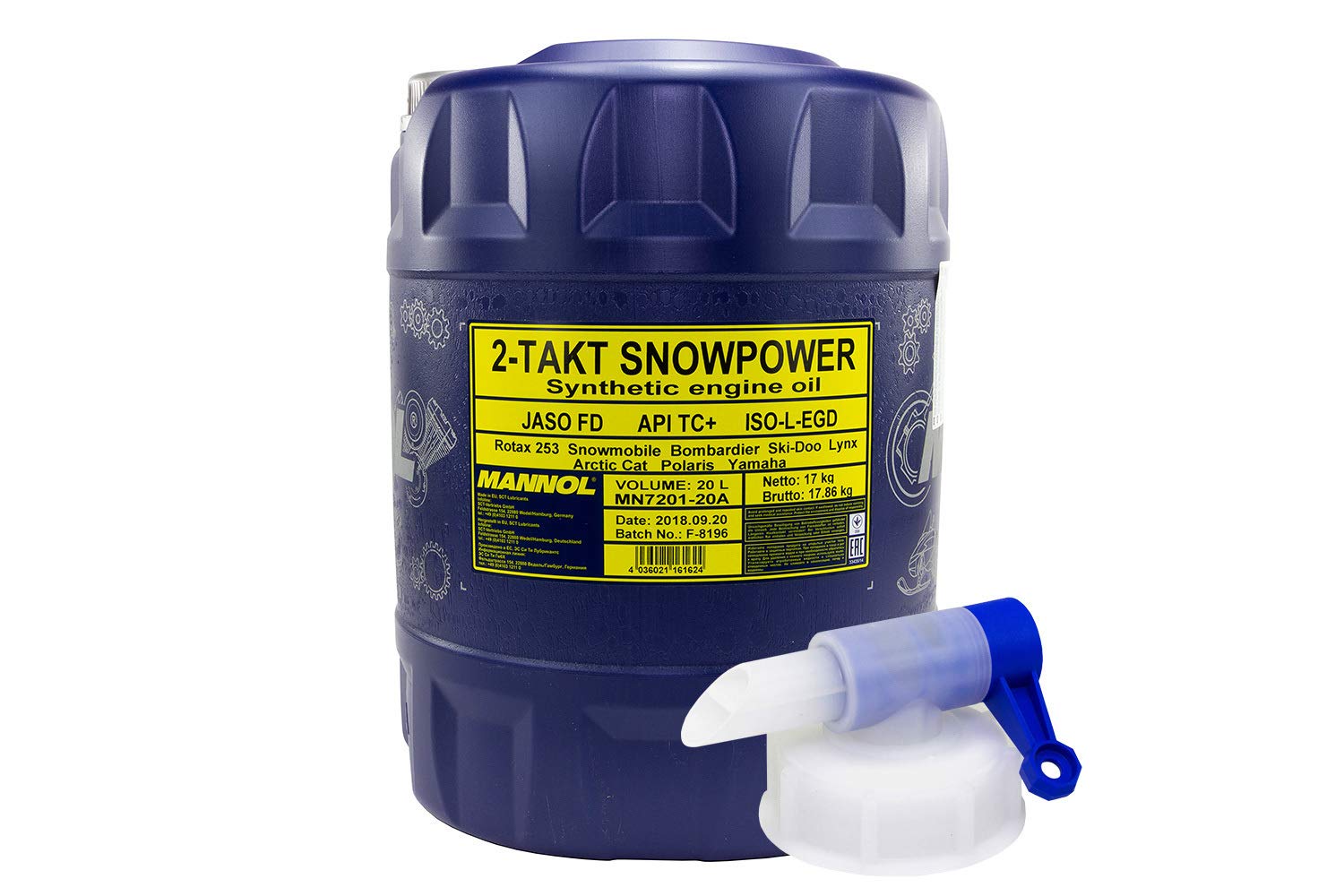 Motoröl 2-Takt Snowpower MANNOL API TC+ 20 Liter inkl. Auslasshahn von MVH Bockauf