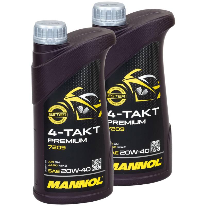 Motoröl 4-Takt Premium 20W40 MANNOL API SN 2 Liter für MBK MZ/MUZ Vespa Victory Yamaha XC Country Fun Boardwalk Cross Country Cross Roads Hammer Judge Kingpin Vegas BT FJ FJR FZ FZR GTS SR TDM von MVH Bockauf