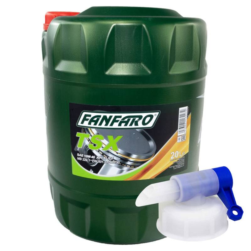 Motoröl Motor Öl FANFARO 10W40 TSX API SN 20 Liter inkl. Auslasshahn von MVH Bockauf