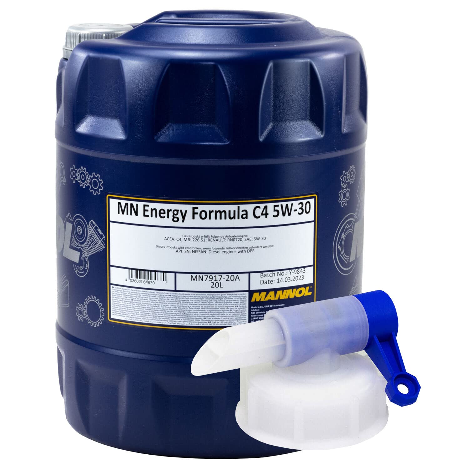 Motoröl Motor Öl MANNOL 5W30 Energy Formula C4 API SN 20 Liter inkl. Auslaufhahn von MVH Bockauf