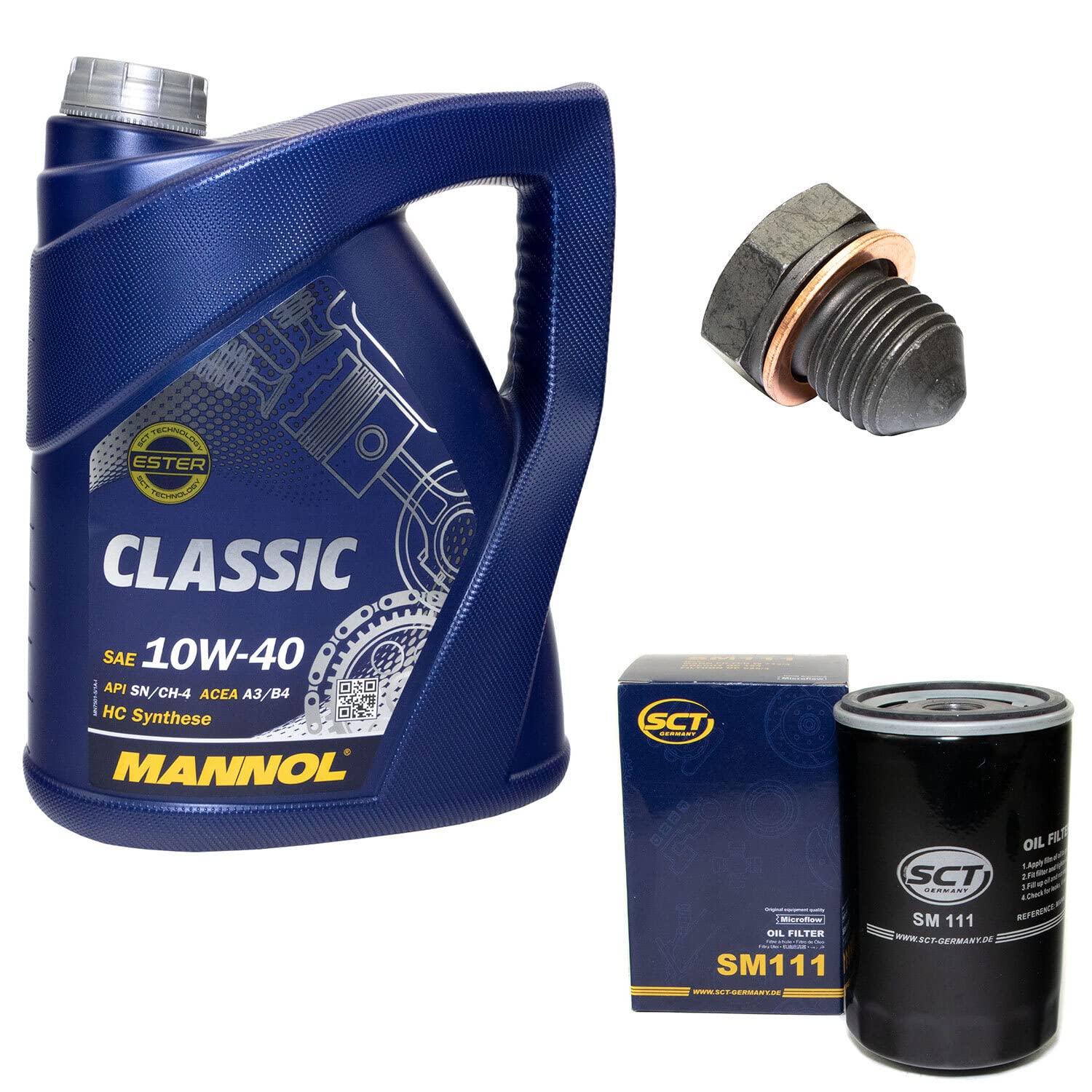 Motoröl Set 10W40 5 Liter + Ölfilter SM111 + Ölablassschraube 12281 Motoröl Set 10W40 5 Liter + Ölfilter SM111 + Ölablassschraube 12281 von MVH Bockauf