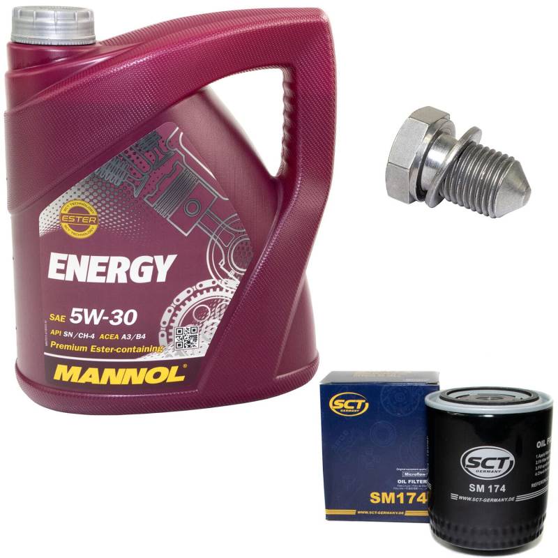 Motoröl Set 5W30 4 Liter + Ölfilter SM174 + Ölablassschraube 48871 von MVH Bockauf