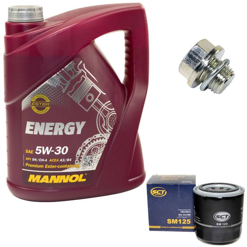 Motoröl Set 5W30 5 Liter + Ölfilter SM125 + Ölablassschraube 30269 von MVH Bockauf