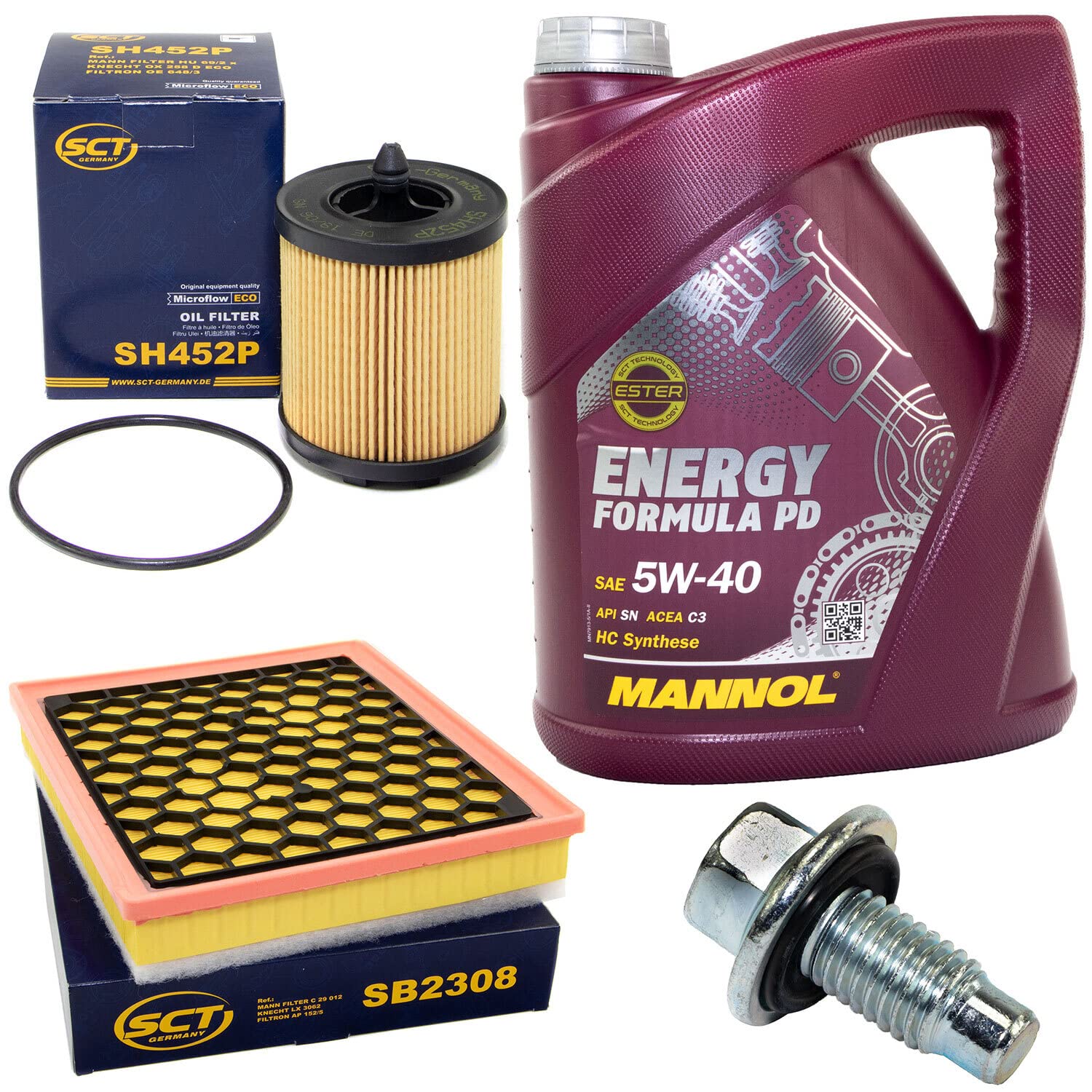 Motoröl Set 5W40 5 Liter + Ölfilter SH452P + Ölablassschraube 48881 + Luftfilter SB2308 Motoröl Set 5W40 5 Liter + Ölfilter SH452P + Ölablassschraube 48881 + Luftfilter SB2308 von MVH Bockauf