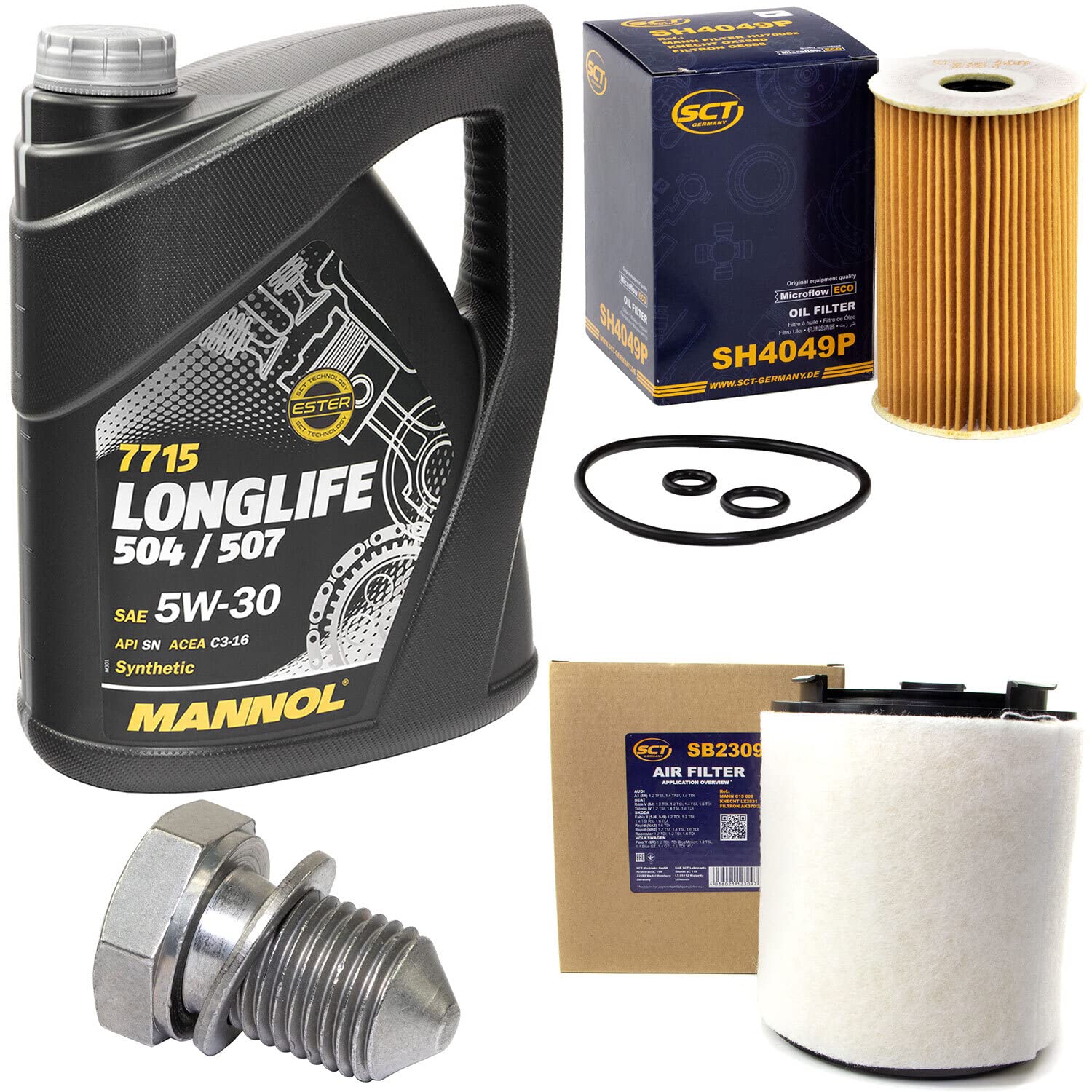Motoröl Set Longlife 5W-30 API SN 5 Liter + Ölfilter SH4049P + Ölablassschraube 48871 + Luftfilter SB2309 Motoröl Set Longlife 5W-30 API SN 5 Liter + Ölfilter SH4049P + Ölablassschraube 48871 + Luftfilter SB2309 von MVH Bockauf