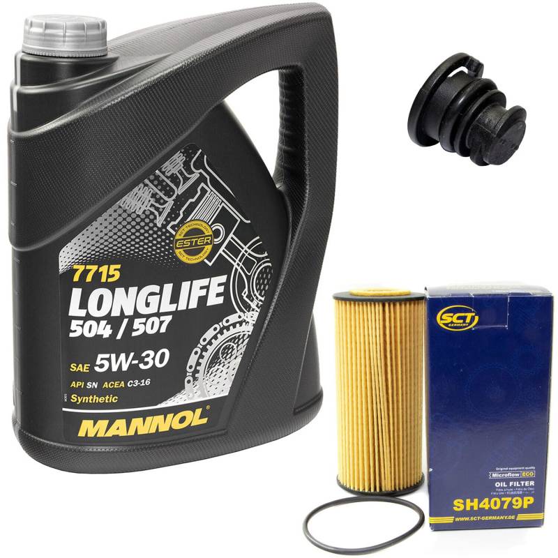 Motoröl Set Longlife 5W-30 API SN 5 Liter + Ölfilter SH4079P + Ölablassschraube 47197 von MVH Bockauf