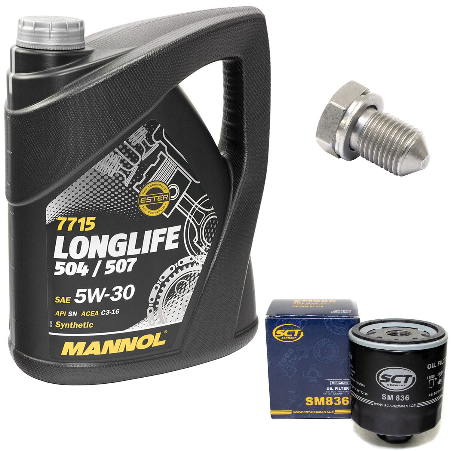 Motoröl Set Longlife 5W-30 API SN 5 Liter + Ölfilter SM836 + Ölablassschraube 15374 Motoröl Set Longlife 5W-30 API SN 5 Liter + Ölfilter SM836 + Ölablassschraube 15374 von MVH Bockauf