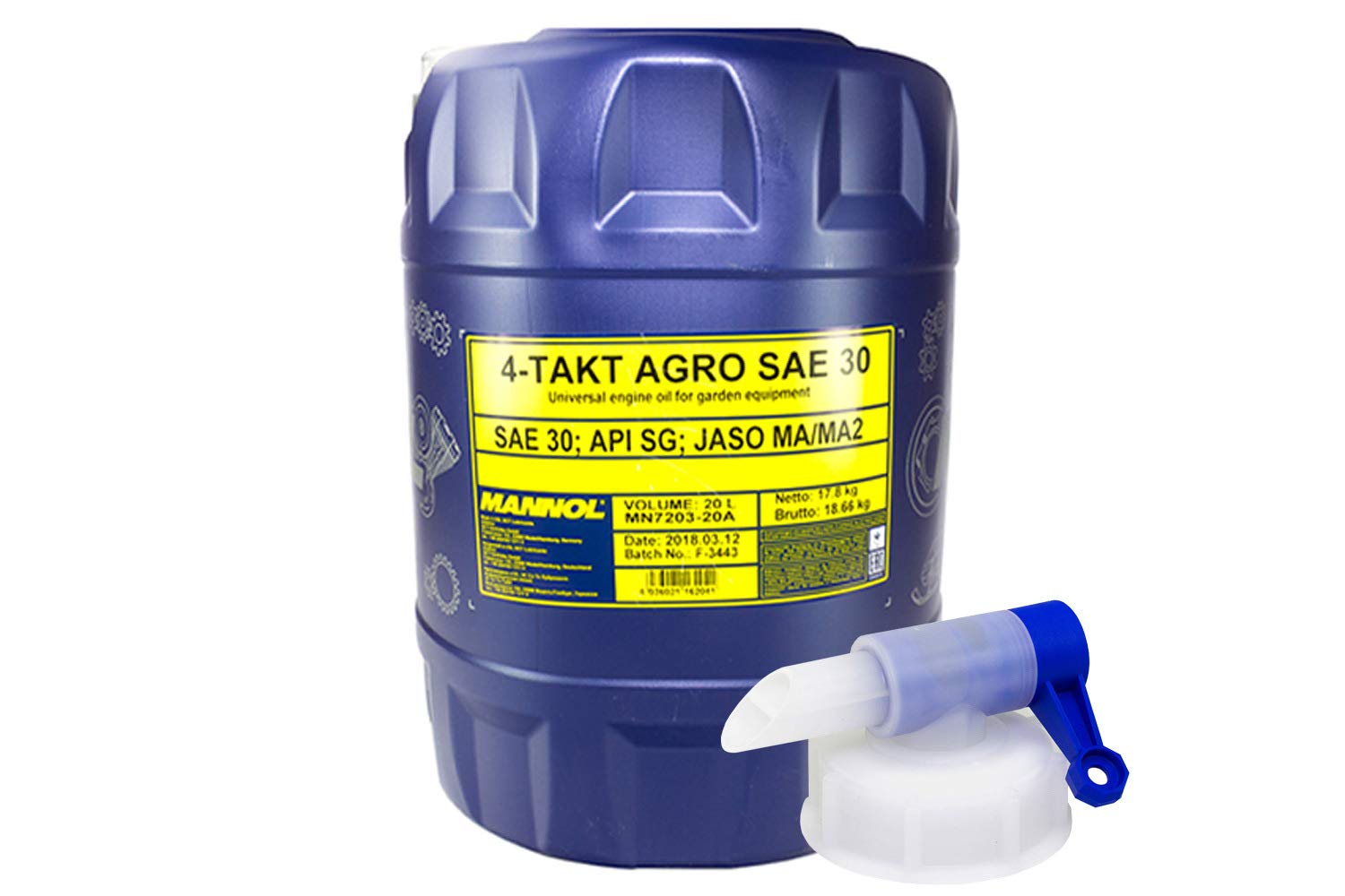 Motoröl für 4-Takt Traktoren Rasenmäher Agro SAE 30 MANNOL API SG 20 Liter inkl. Auslasshahn von MVH Bockauf