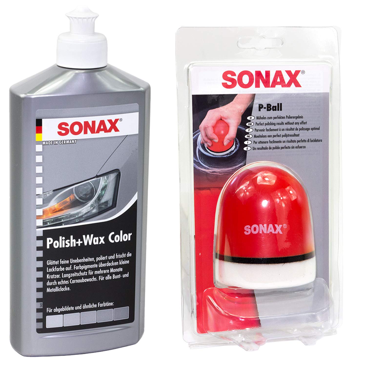 Politur Set Polish und Wax Wachs polieren Lack Color silber/grau SONAX 500 ml + P-Ball Schwamm Politur Set Polish und Wax Wachs polieren Lack Color silber/grau SONAX 500 ml + P-Ball Schwamm von MVH Bockauf