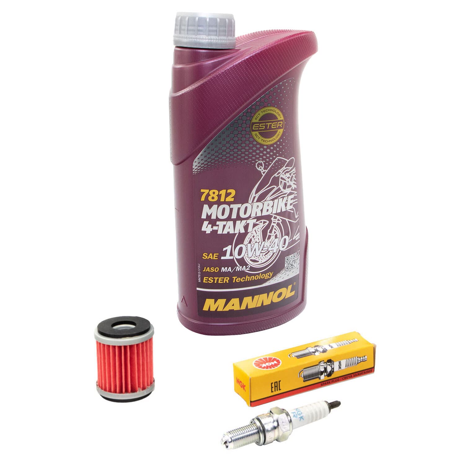 Wartungspaket Öl 1L + Ölfilter + Zündkerze für Yamaha YZF-R 125 YZF-R125 RE11 RE111 RE112 Baujahr 2014-2021 von MVH Bockauf