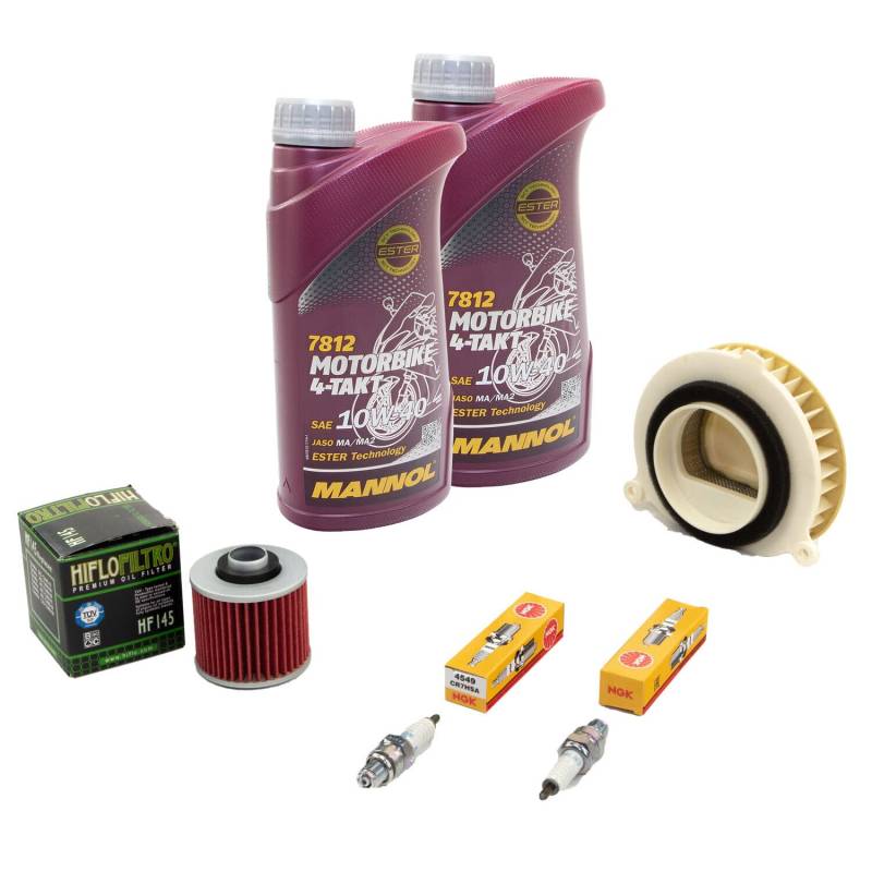 Wartungspaket Öl 2L + Luftfilter + Ölfilter + Zündkerzen für Yamaha XVS 125 XVS125 Drag Star VE01 Baujahr 2000-2004 von MVH Bockauf