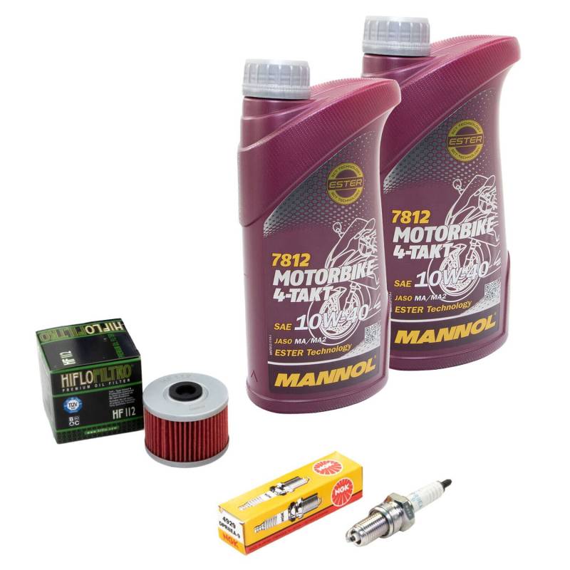Wartungspaket Öl 2L + Ölfilter + Zündkerze für Hon da NX 650 Dominator NX650 RD02 RD08 Baujahr 1988-2000 von MVH Bockauf