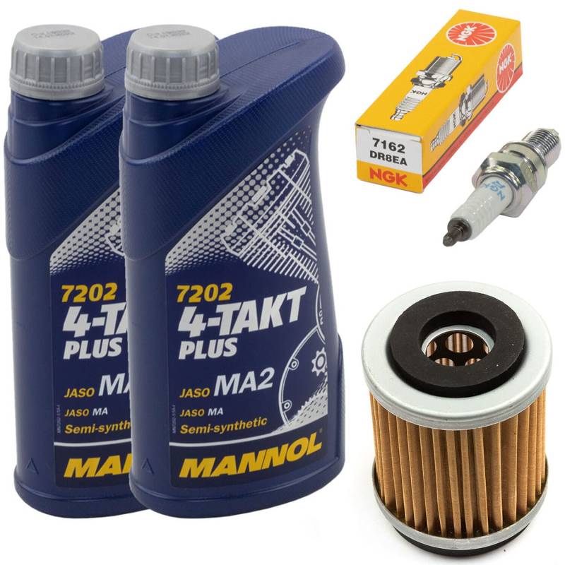 Wartungspaket Öl 2L + Ölfilter + Zündkerze für Yamaha TW 125 TW 200 TW125 TW200 Trailway Baujahr 1987-2015 von MVH Bockauf