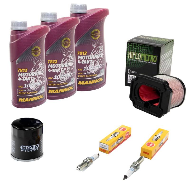 Wartungspaket Öl 3L + Luftfilter + Ölfilter + Zündkerzen für Yamaha Tracer 7 700 Tracer 700 Baujahr 2016-2022 von MVH Bockauf