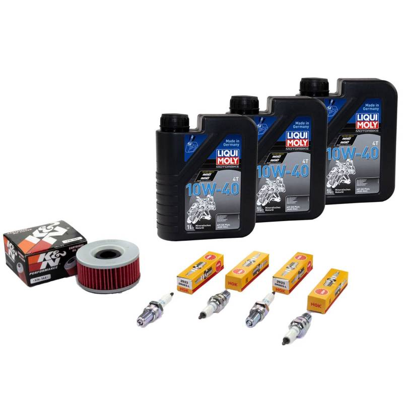 Wartungspaket Öl 3L + Ölfilter + Zündkerzen für Yamaha XJ 600 XJ600 3KM 51J Baujahr 1984-1991 von MVH Bockauf
