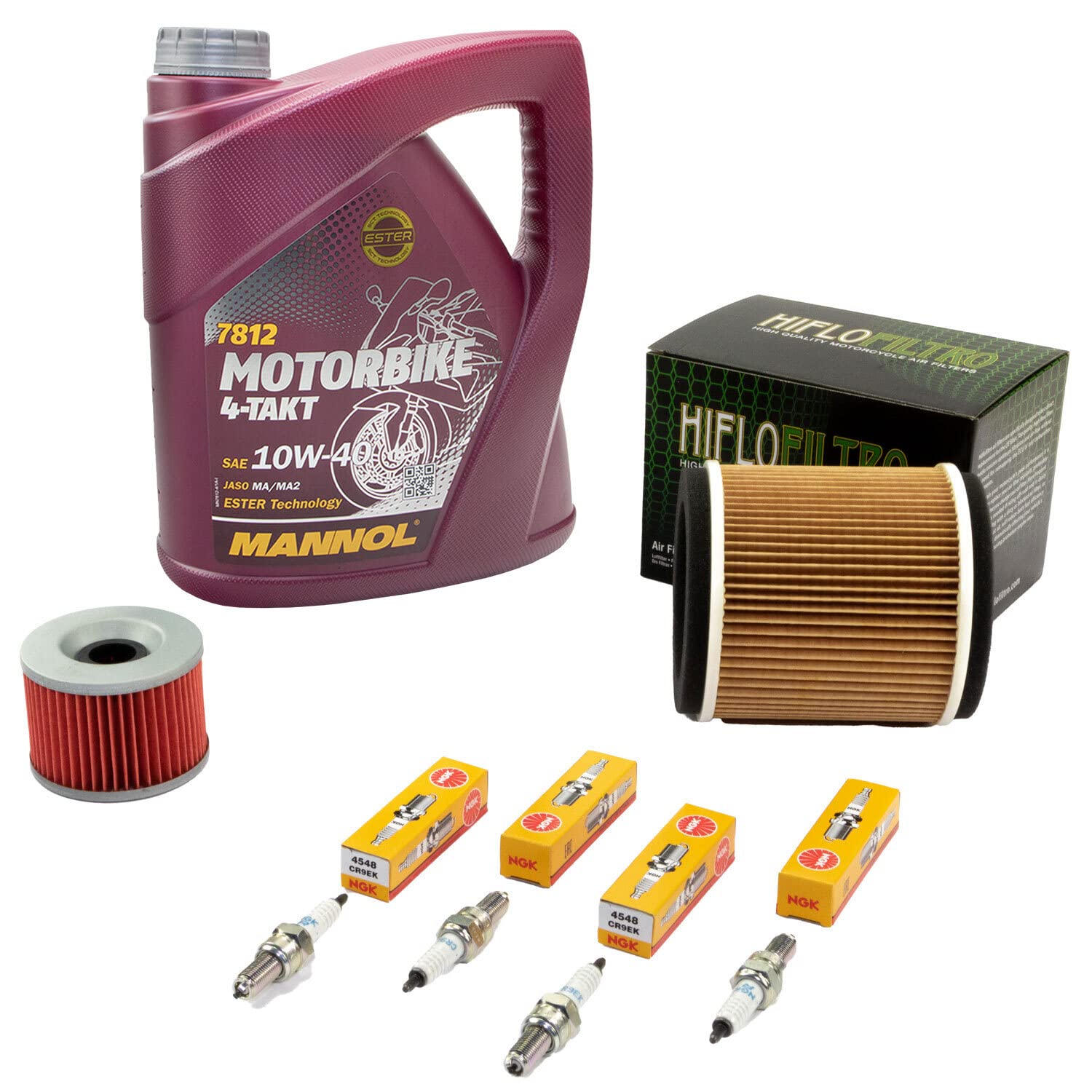 Wartungspaket Öl 4L + Luftfilter + Ölfilter + Zündkerzen für Kawasa ki ZRX 1100 ZRX1100 ZRX 1200 ZRX1200 Baujahr 1997-2006 von MVH Bockauf