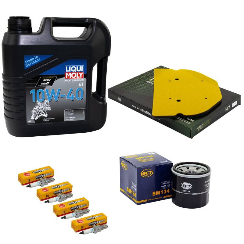 Wartungspaket Öl 4L + Luftfilter + Ölfilter + Zündkerzen für Kawasaki ZX-7R 750 ZX-7RR 750 Ninja ZX750P ZX750N Baujahr 1996-2002 von MVH Bockauf