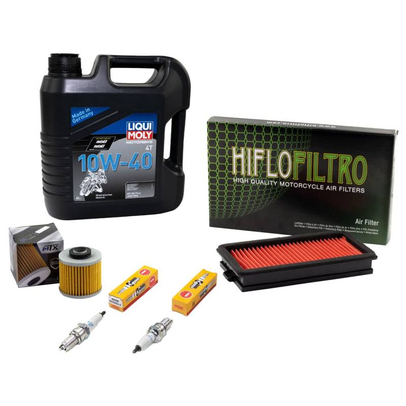 Wartungspaket Öl 4L + Luftfilter + Ölfilter + Zündkerzen für Yamaha TRX 850 TRX850 4UN Baujahr 1996-1999 von MVH Bockauf