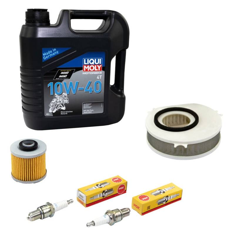 Wartungspaket Öl 4L + Luftfilter + Ölfilter + Zündkerzen für Yamaha XVS 1100 XVS1100 Dragstar VP05 VP16 Baujahr 1999-2007 von MVH Bockauf