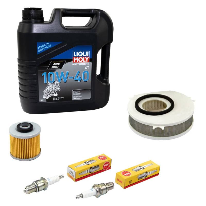 Wartungspaket Öl 4L + Luftfilter + Ölfilter + Zündkerzen für Yamaha XVS 1100 XVS1100 Dragstar VP05 VP16 Baujahr 1999-2007 von MVH Bockauf