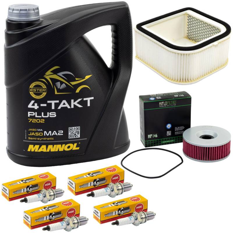 Wartungspaket Öl 4L + Luftfilter + Ölfilter + Zündkerzen für Yamaha XVZ 1200 XVZ1200 XVZ 1300 XVZ1300 TD Baujahr 1984-1992 von MVH Bockauf