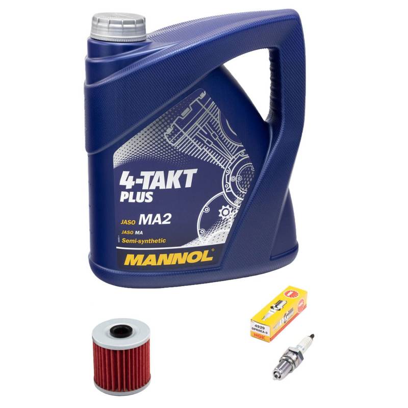 Wartungspaket Öl 4L + Ölfilter + Zündkerze für Kawasa ki KLR 650 KLR650 KL650A KL650C KL650CC Baujahr 1987-2004 von MVH Bockauf