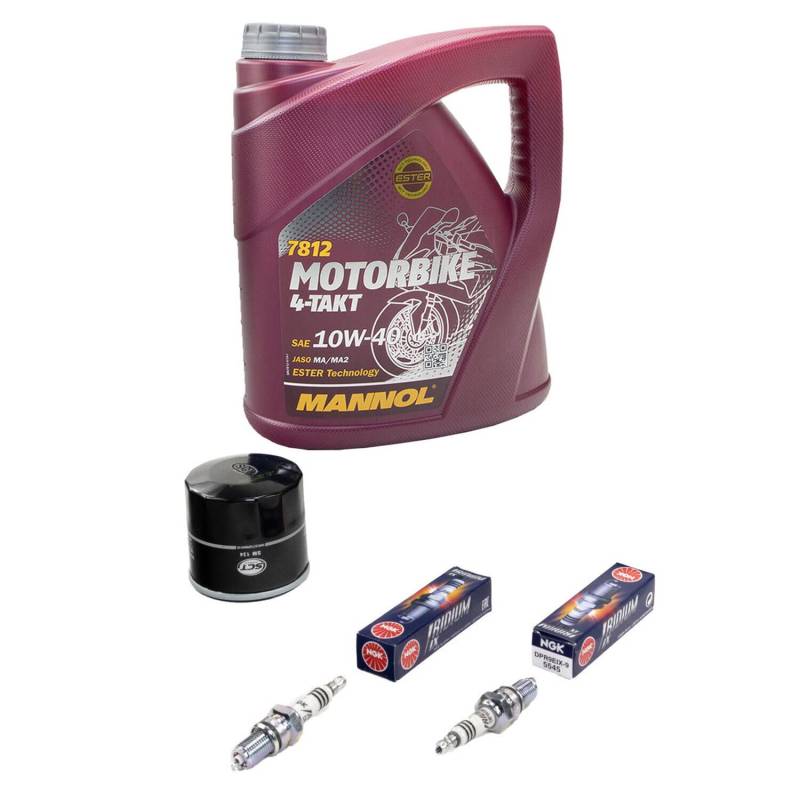 Wartungspaket Öl 4L + Ölfilter + Zündkerzen für Hon da VTR 1000 F VTR1000 F Fire Storm SC36 Bj 1997-2006 von MVH Bockauf