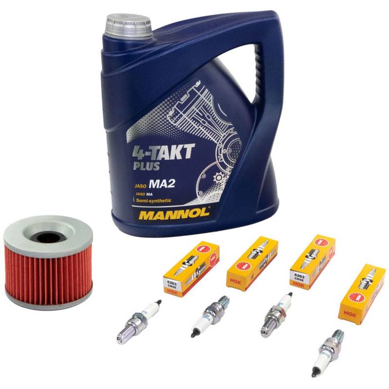 Wartungspaket Öl 4L + Ölfilter + Zündkerzen für Kawasa ki ZZR 1100 ZZR1100 ZZR 1200 ZZR1200 Baujahr 1993-2005 von MVH Bockauf