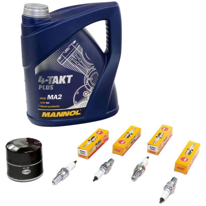Wartungspaket Öl 4L + Ölfilter + Zündkerzen für Kawasa ki ZX-6R 600 Ninja ZX600GG ZX600GH ZX600J Bj 1998-2001 von MVH Bockauf