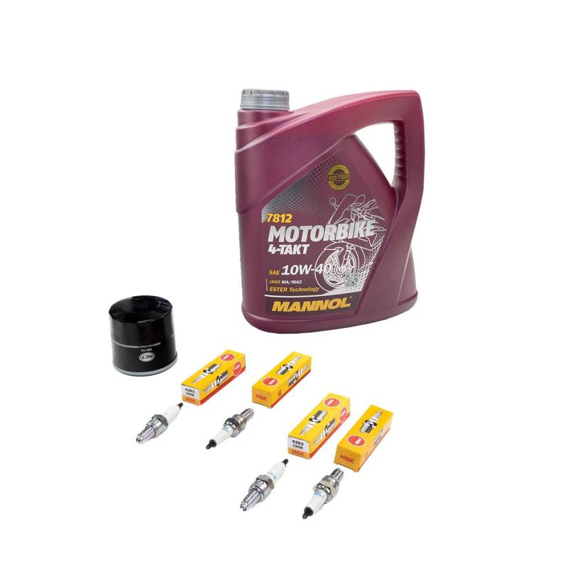 Wartungspaket Öl 4L + Ölfilter + Zündkerzen für Kawasa ki ZXR 750 L ZXR 750 R ZX750L ZX750M Bj 1993-1995 von MVH Bockauf