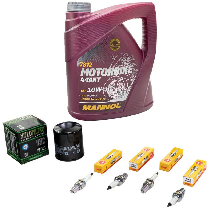 Wartungspaket Öl 4L + Ölfilter + Zündkerzen für Yamaha YZF 1000 R YZF1000 R Thunder Ace 4SV 4VD Bj 1996-2002 von MVH Bockauf