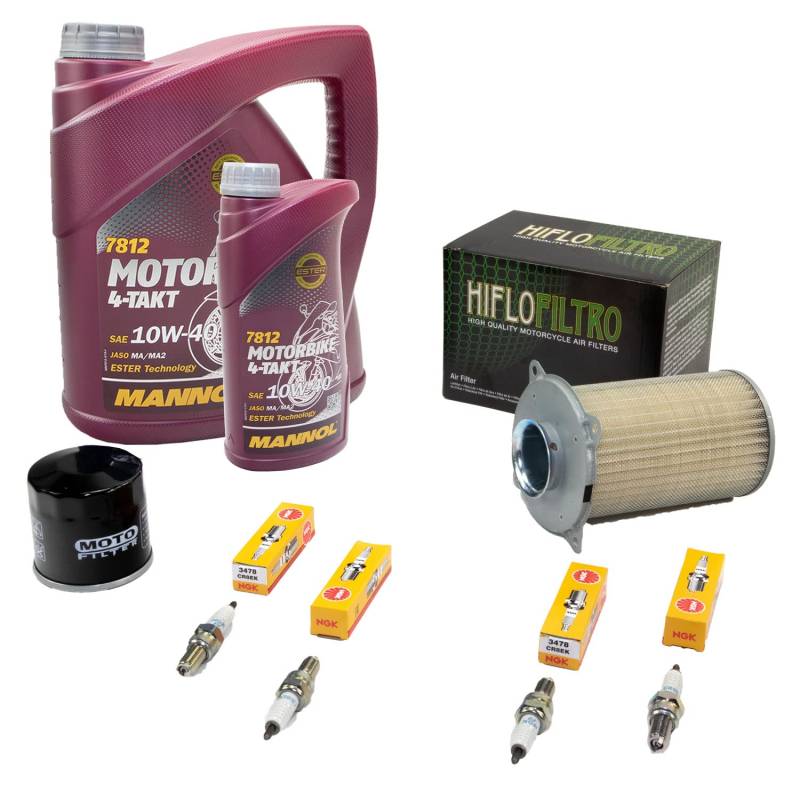 Wartungspaket Öl 5L + Luftfilter + Ölfilter + Zündkerzen für Suzu ki GSX 1400 GSX1400 WVBN Baujahr 2002-2007 von MVH Bockauf