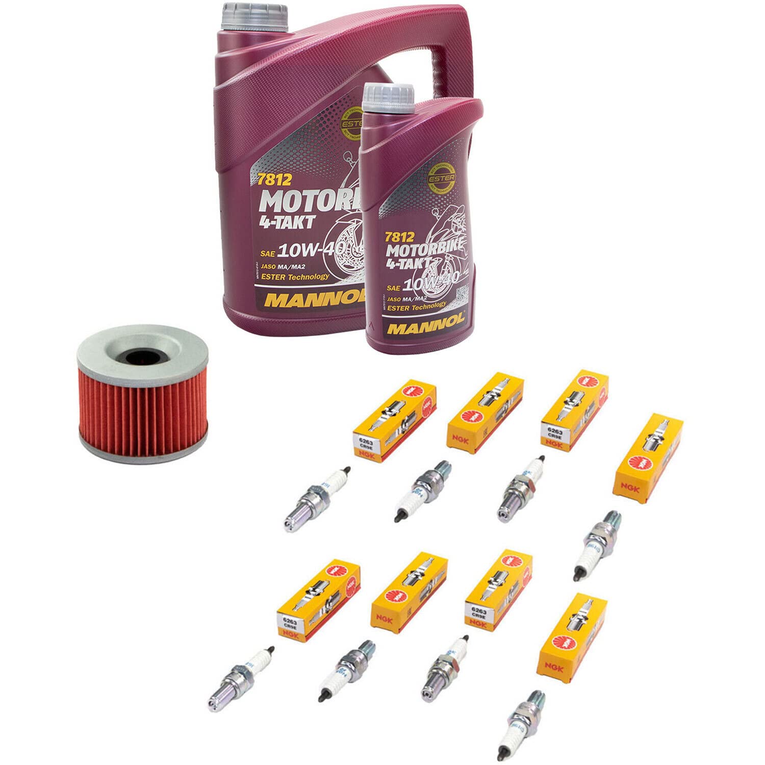 Wartungspaket Öl 5L + Ölfilter + Zündkerzen für Kawasa ki ZR 1100 ZR1100 Zephyr ZRT10 Baujahr 1992-1997 von MVH Bockauf