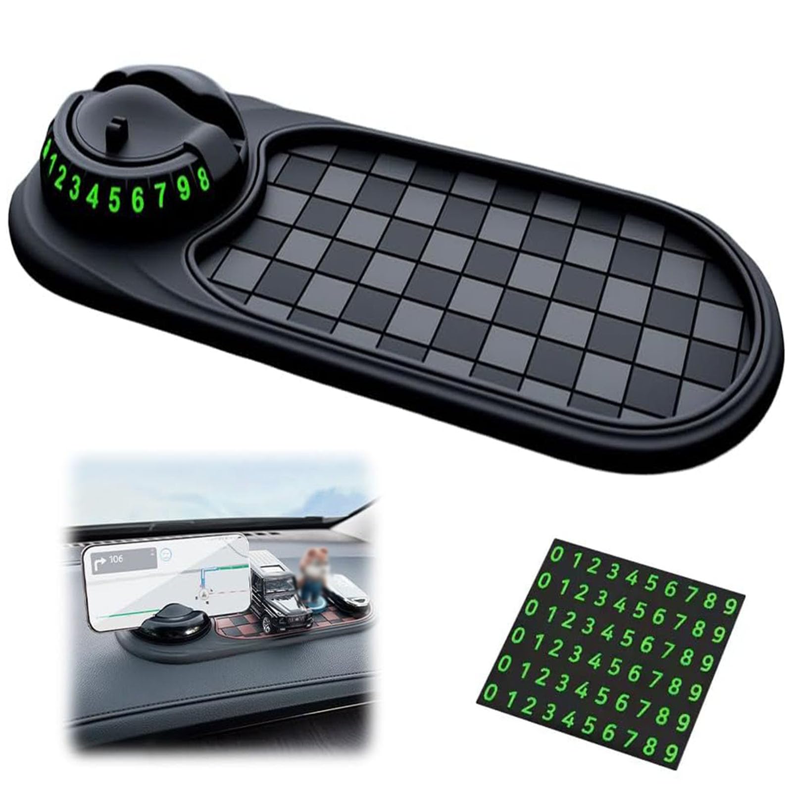MVLIAST Multifunktion Auto Anti-Rutsch-Matte Auto Armaturenbrett Handyhalter Drehbare Anti-Rutsch-Matte Auto Telefonhalter mit temporärer Parknummer Auto No Slip Pad für Telefon Sonnenbrille Schlüssel MVLIAST Multifunktion Auto Anti-Rutsch-Matte Auto Armaturenbrett Handyhalter Drehbare Anti-Rutsch-Matte Auto Telefonhalter mit temporärer Parknummer Auto No Slip Pad für Telefon Sonnenbrille Schlüssel von MVLIAST