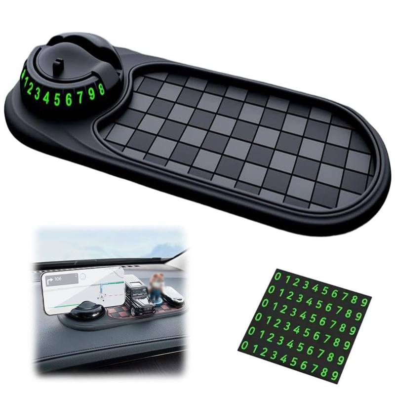 MVLIAST Multifunktion Auto Anti-Rutsch-Matte Auto Armaturenbrett Handyhalter Drehbare Anti-Rutsch-Matte Auto Telefonhalter mit temporärer Parknummer Auto No Slip Pad für Telefon Sonnenbrille Schlüssel von MVLIAST