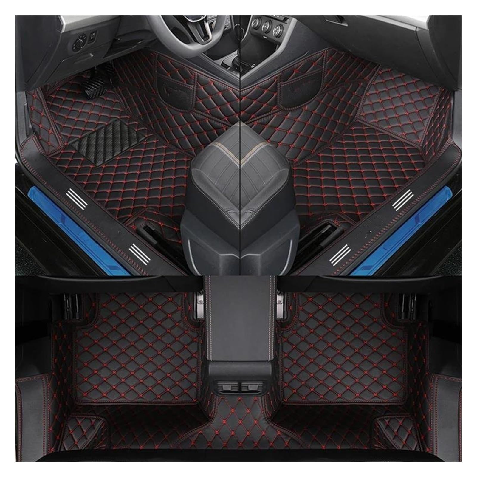 Auto Fußmatten Automatten Für FIAT Alle Medels 500 500L 2007–2014 Für Punto Für Bravo Für Viaggio Für Freemoauto Zubehör 7D-Doppelschicht Individuelle Leder-Automatten(Black Red) von MWCMAMBG