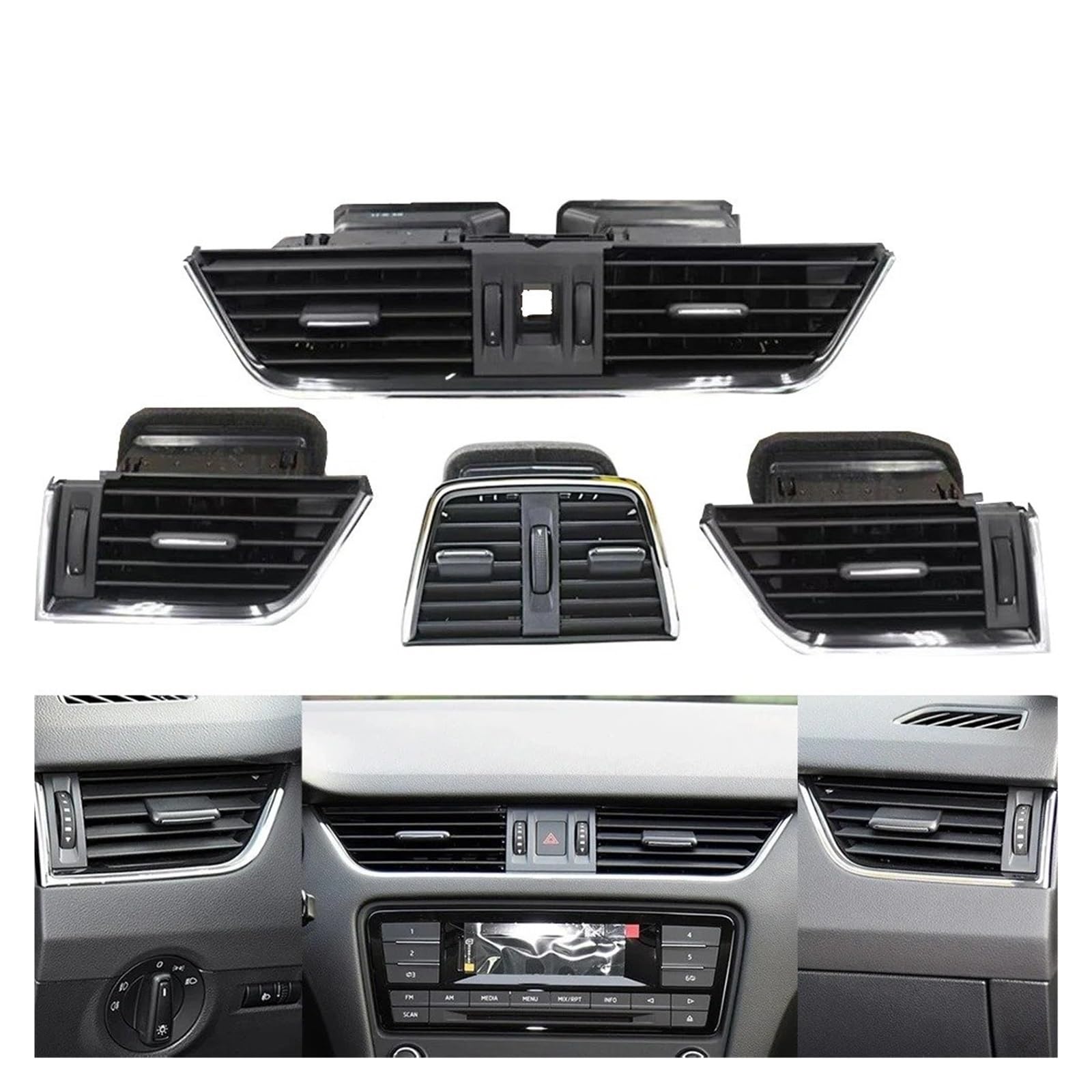 Auto Klimaanlage Vent Für Skoda Für Octavia 3 A7 5E MK3 2015-2021 Auto Vorne Hinten Dashboard Air Vent AC Vent Grille Montage 5E0820951 5E0819702 5ED819203(4 Stück) von MWCMAMBG