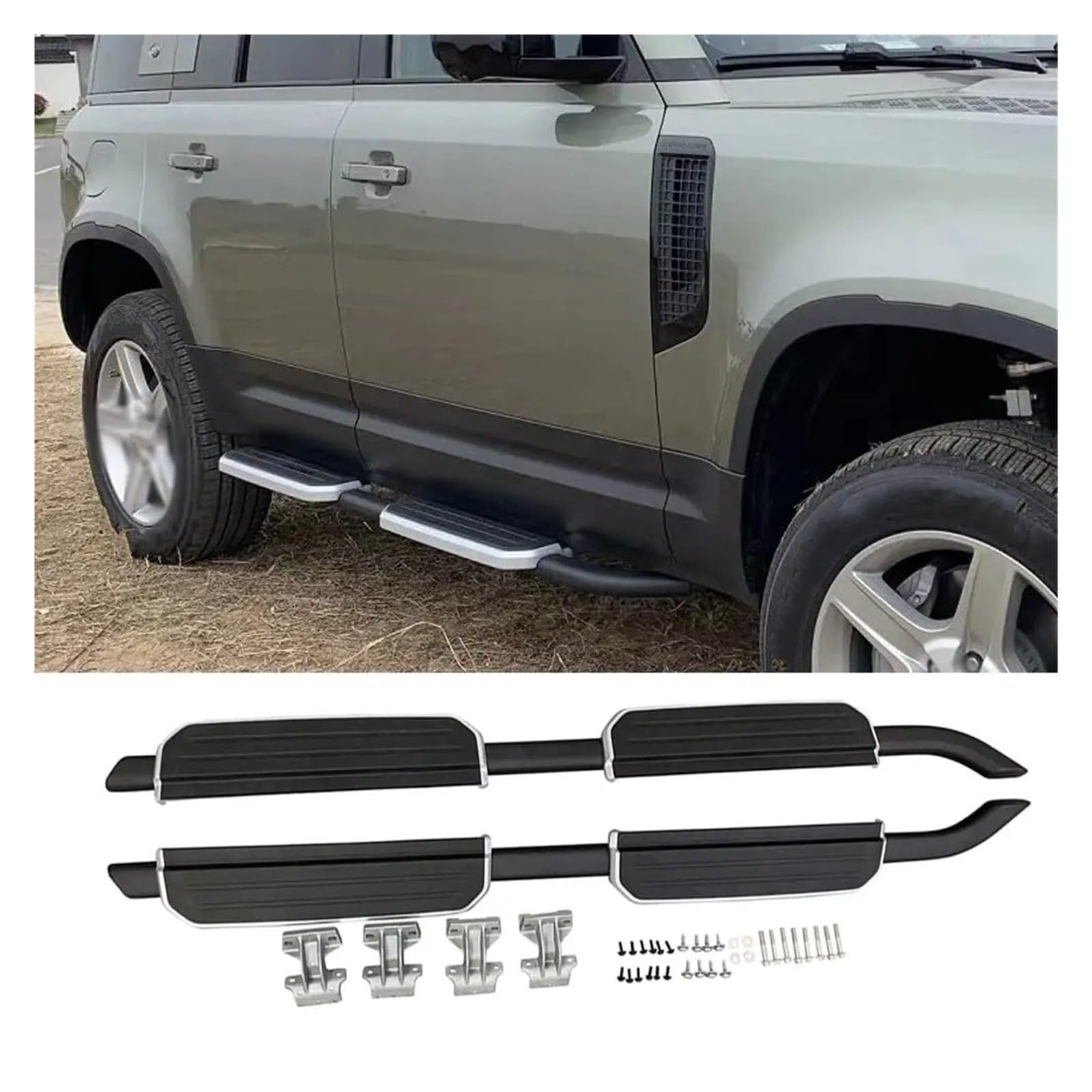 Seitenleisten Satz 2PCS Aluminium Seite Schritte Trittbretter Nerf Bars Für Land Für Rover Für Defender 110 130 4 Tür L851 2020-2024 2023 2022 2021 Winglet Diffusor(with Sliver Trim) von MWCMAMBG