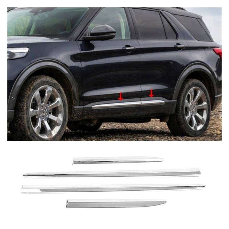 Seitenleisten Satz Auto Zubehör Für Ford Für Explorer 2020 2021 2022 2023 Seite Tür Auto Körper Molding Röcke Kratzfest Abdeckung Trim ABS Chrom Carbon Winglet Diffusor(Silvery) von MWCMAMBG