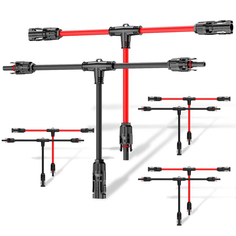 MXRPV Solar-Anschlusskabel,Solar-Panel Y Zweig Parallelverbinder,30A 1000V 6mm² 2 bis 4 Splitter Solar-Panel-Steckverbinder Verlängerungskabel Solarkabel Stecker (4 Paare, T Parallelverbinder) von MXRPV
